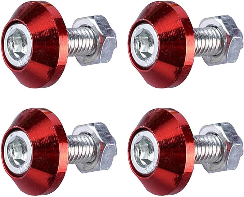 LHDOS 4PCS Motorcycle License Plate Bolts, Aluminum Alloy Car Tag License Plate Screw Decorative Kit, License Plate Frame Fastener Accessories for Most Motorcycles, Cars, Trucks (Red) - Image 1